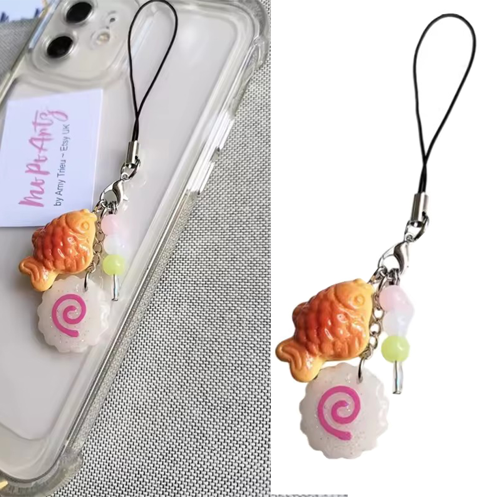 Tteokbokki Rice Cake - Lindo acrílico Rosa calamar rollo teléfono